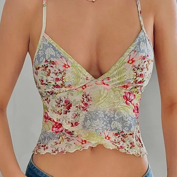 Y2K indie multicolor Floral crop top Small - Picture 1 of 4